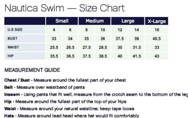 Nautica Bathing Suit Size Chart