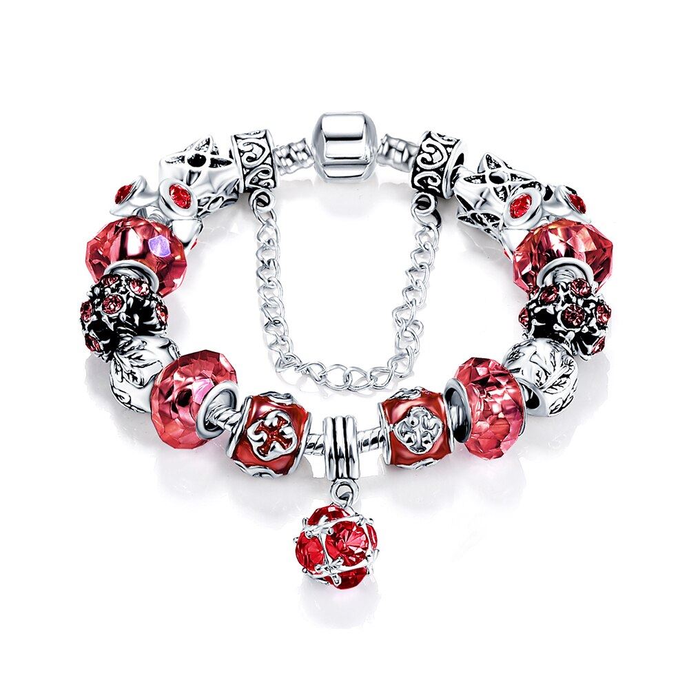 BAMOER Sweet Home Solid S925 Sterling silver Charm & Red Crystal For bracelet 