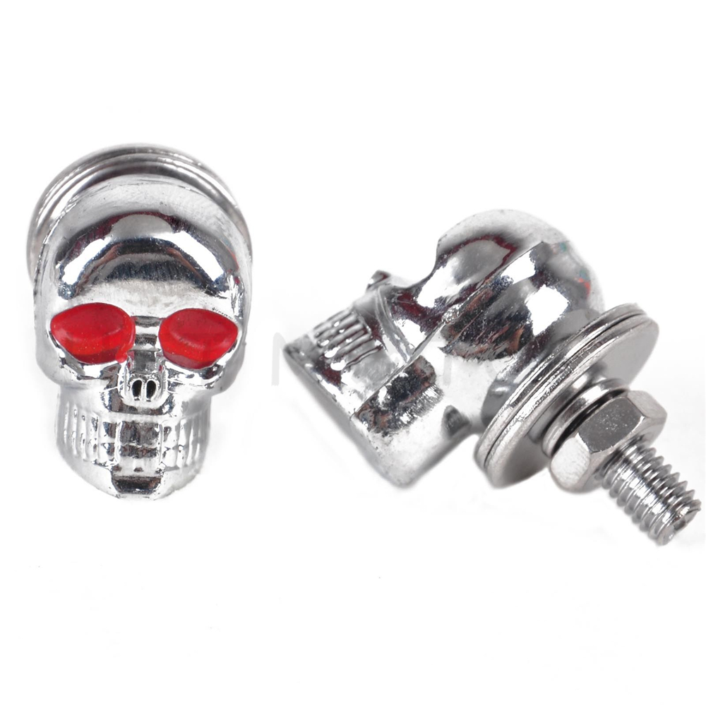 2pcs Motorcycle Chrome Skull License Plate Frame Bolts Screw Fastener For Halley