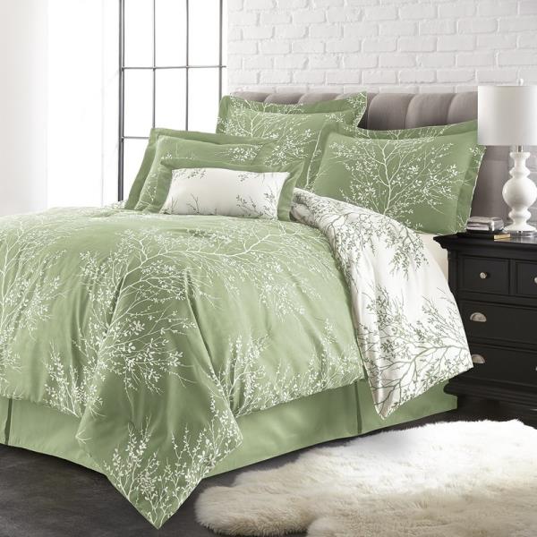 Bedding White Comforter Pc 6 Set Nature Green Trees Branches Sage
