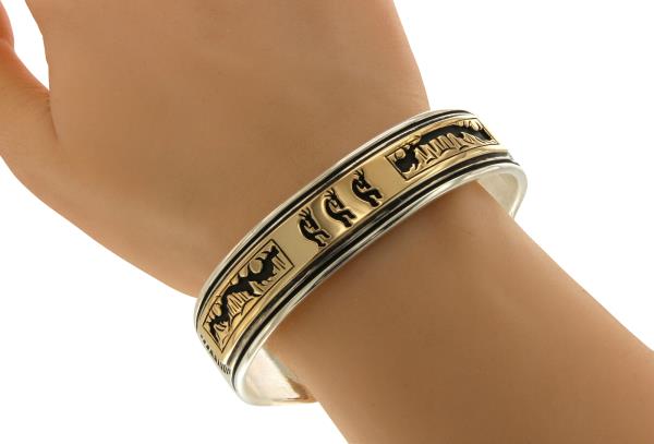 Luxo Jewelry News Letter - High Quality Premium Jewelry - Signed Native American 925 Silver 14K Gold kokopellis Hopi Cuff Bracelet 7.5