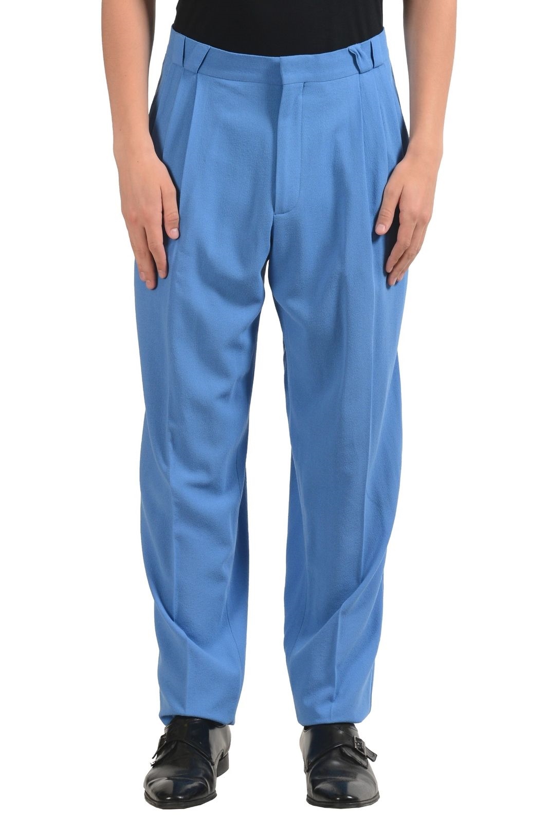 Versace Hombre 100 Lana Azul Vestido Plisado Pantalones Talla 30 32 Ebay