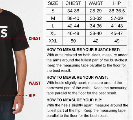 vans womens clothing size chart