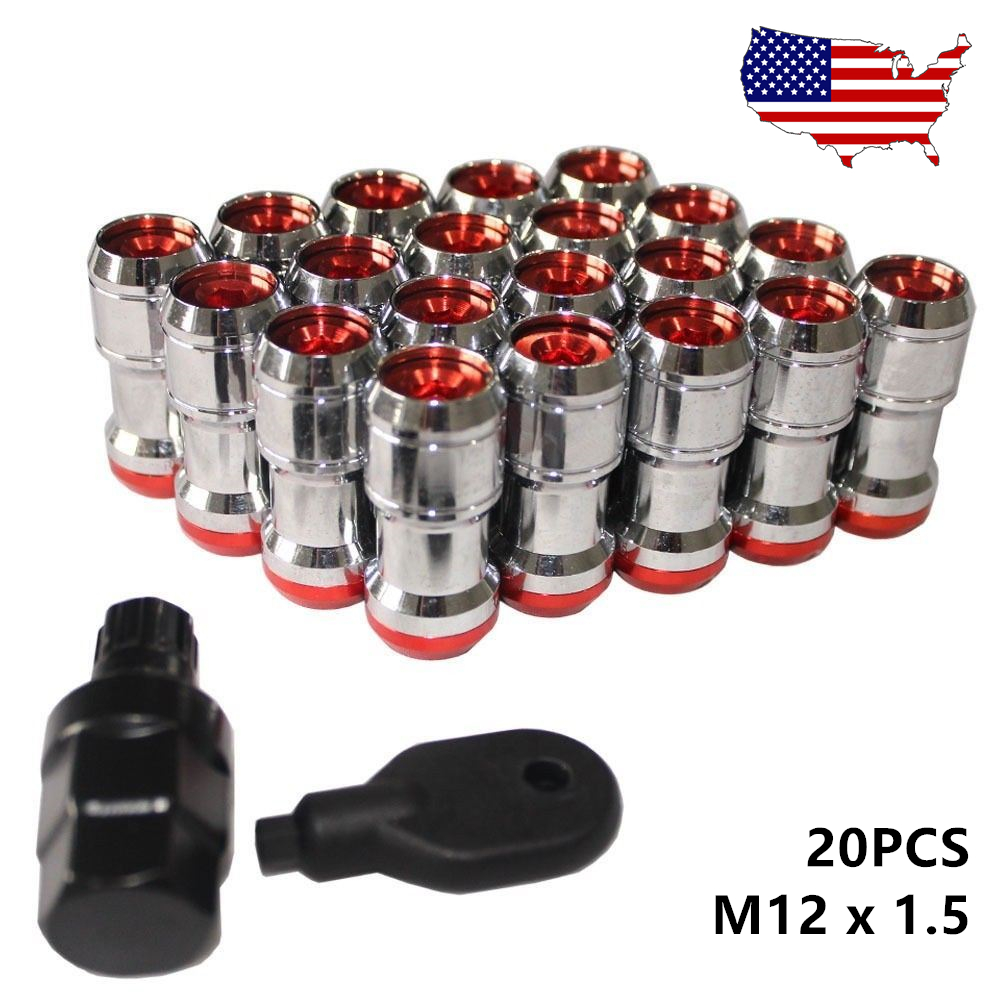 20pcs Red M12*1.5 Wheel Racing Lug Nuts Steel+Aluminum with Extended Spike Tuner