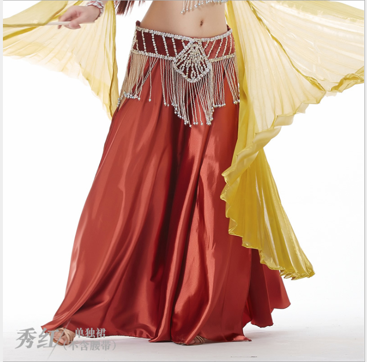 18 colors 2 sides slit Shining Satin Long Skirt Swing Skirt Belly Dance Costumes