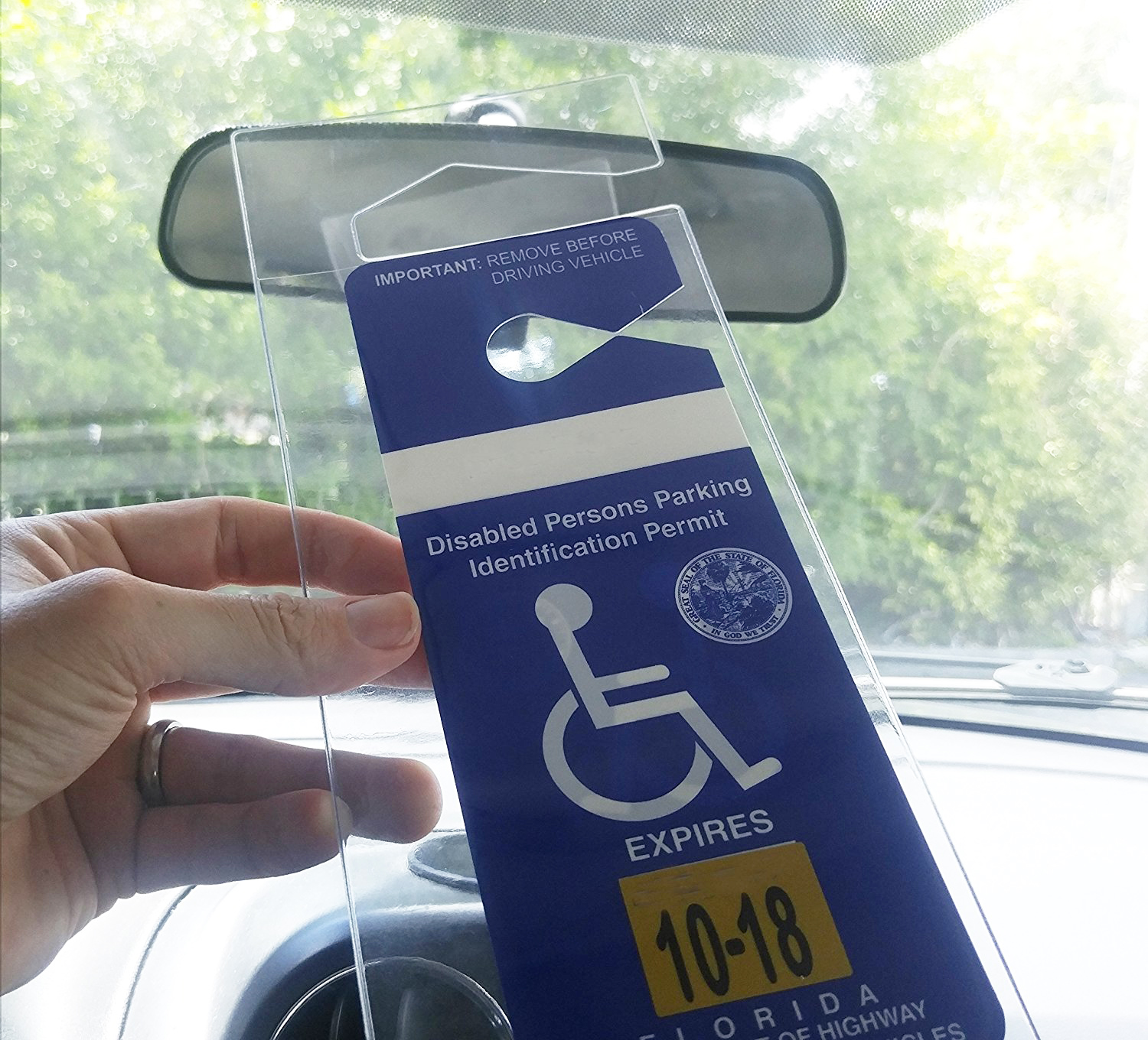 Handicap Parking Placard Holder - Rear View Mirror Disability ID Permit
