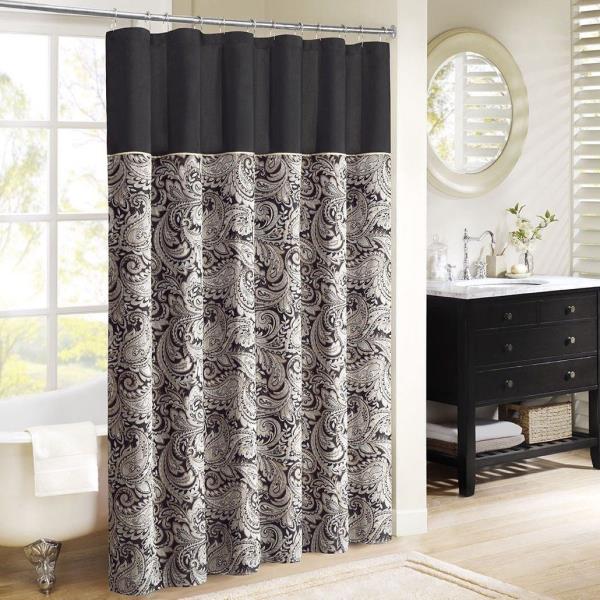 Black Silver Taupe Shower Curtain Paisley Fabric Print Design Bathroom ...