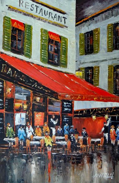 French Paris Sidewalk Tables Restaurant Bistro Cafe Bar Stretched Oil ...