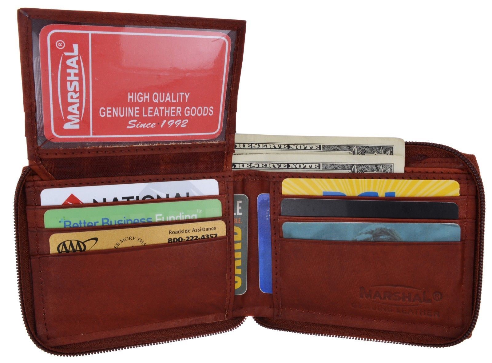 Mens Zipper Bifold Genuine Leather Outside ID Window Card Zip Around Wallet NEW | eBay