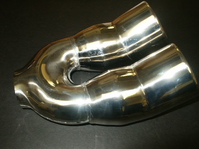 DUAL EXHAUST TIP 2-1/4 INCH INLET 3 1/4 OUTLETS POLISHED STAINLESS HIGH