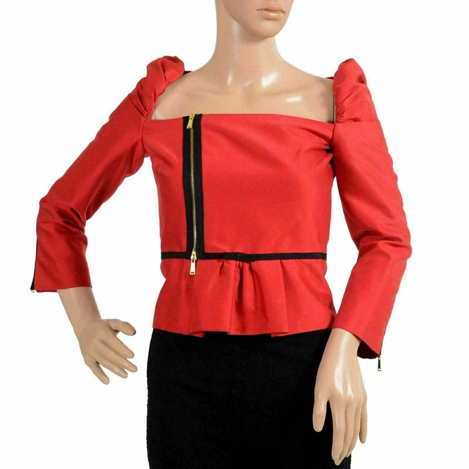 Baylis and Knight Red Nude Lace PEPLUM Low Cut Long Sleeve Top Elegant