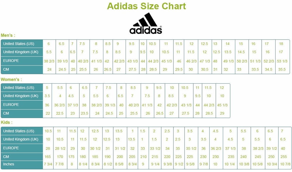 Adidas Size Chart Cm Shoes