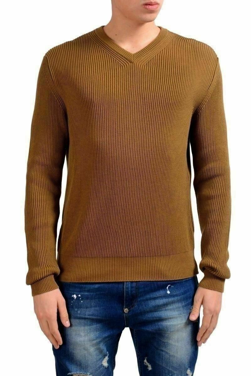 Malo Men's Brown V-Neck Ribbed Sweater US M IT 50 8058362143066 | eBay