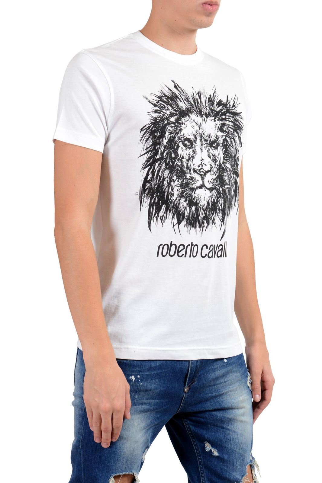 Roberto Cavalli Men's White Graphic Lion Crewneck T-Shirt Size S M L XL ...