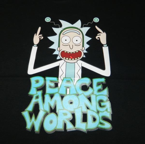 Details About Rick And Morty Peace Among Worlds With Rick Flipping Off T Shirt New Unworn