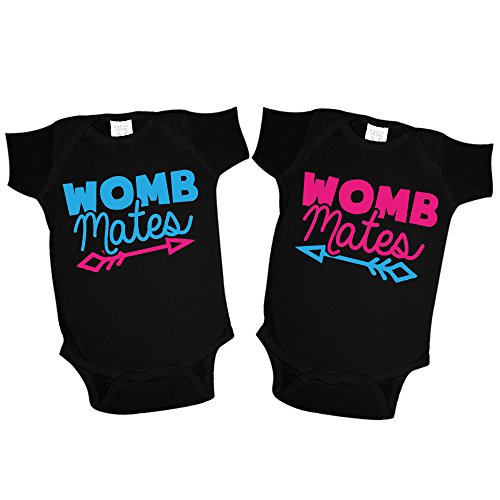 9 Month Stretch Paroled" Funny Twin Baby Bodysuits with Trim "Cell Mates 1 & 2