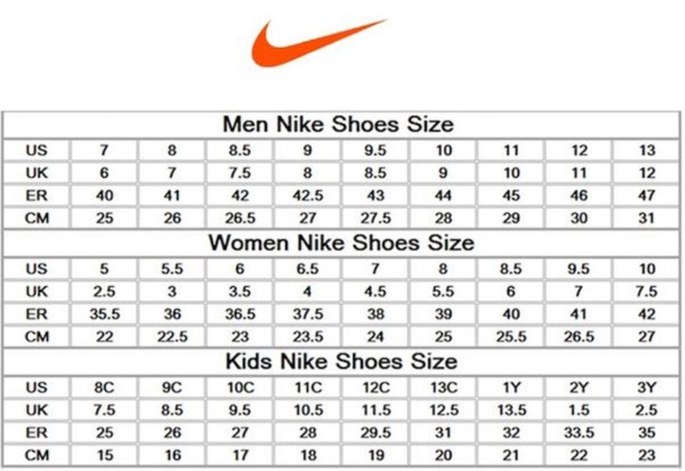 adidas shoe size chart compared to nike