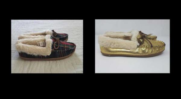 gold moccasin slippers