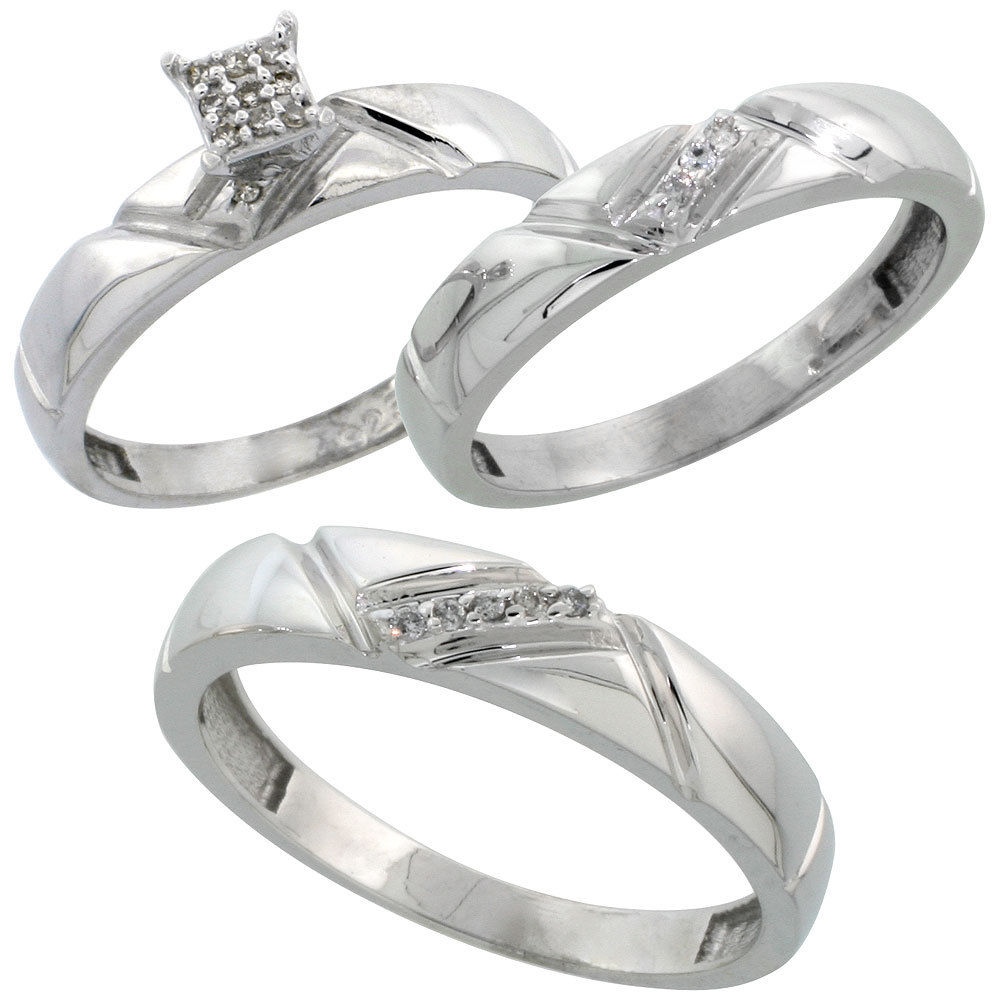 Sterling Silver .062 ct Genuine Diamond Trio His & Hers Wedding Band Ring Set
