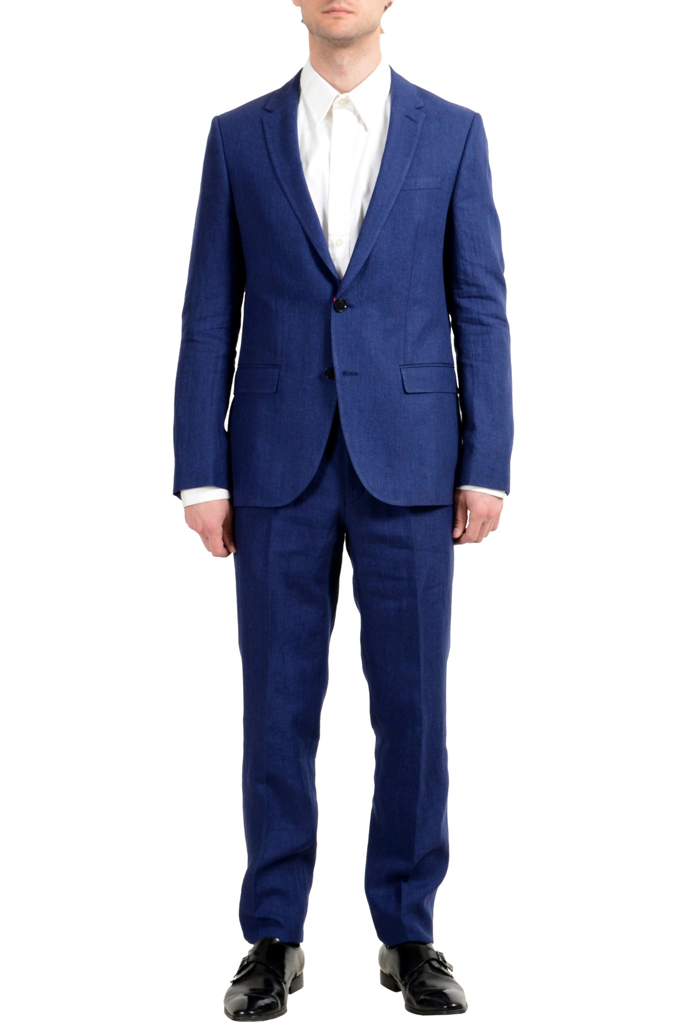 Linen Blue Slim Fit Two Button Suit 