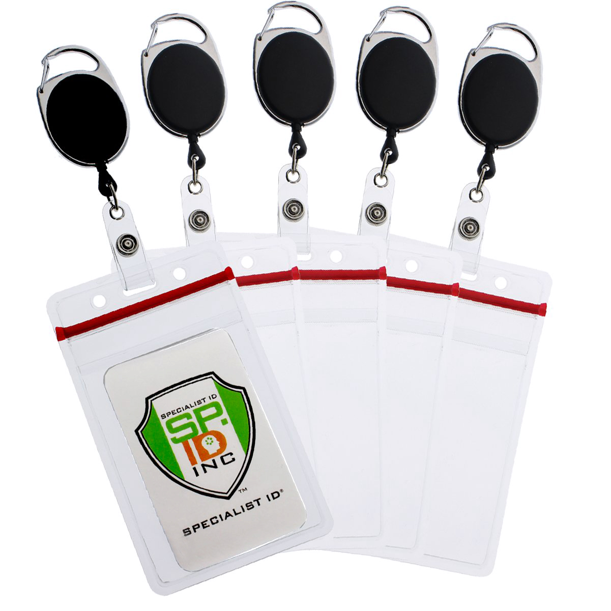 by Specialist ID Specialist ID Carabiner Badge Reel with Vertical Multi Card Badge Holder and Key Ring Clear