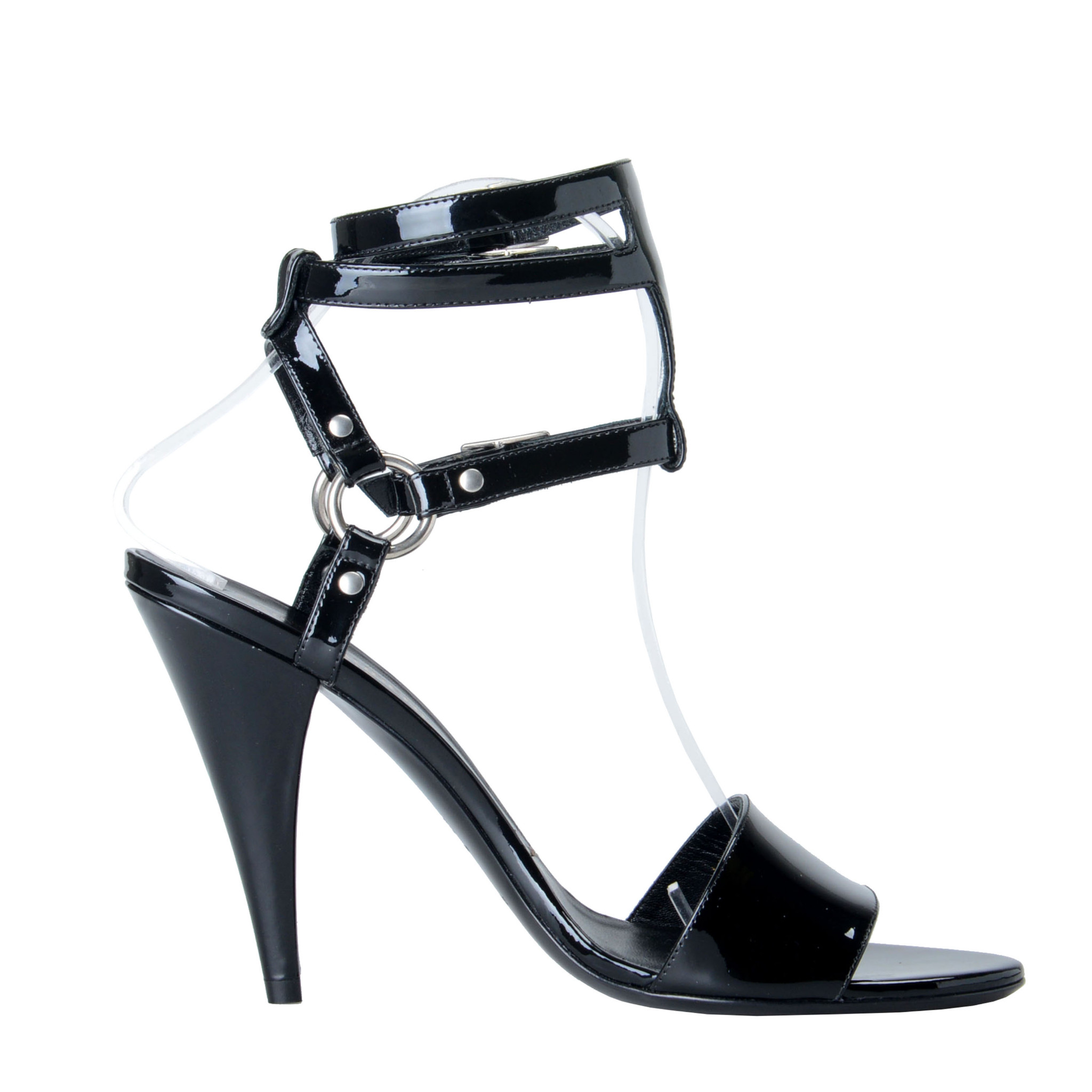 Saint Laurent Women's Black Patent Leather High Heel Ankle Strap Pumps ...